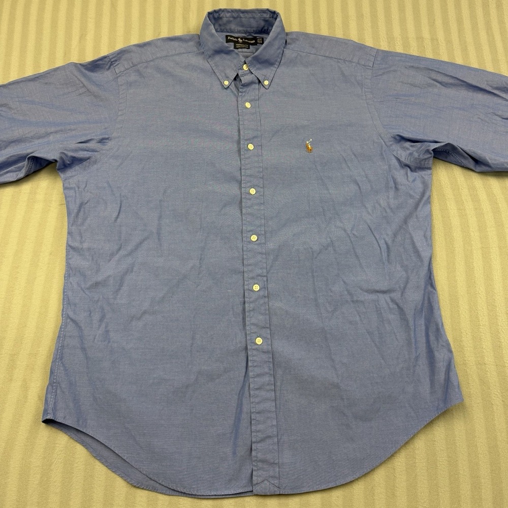 Ralph Lauren Dress Shirt Mens 16.5-35 Blue Long Sleeve Yarmouth Button Down